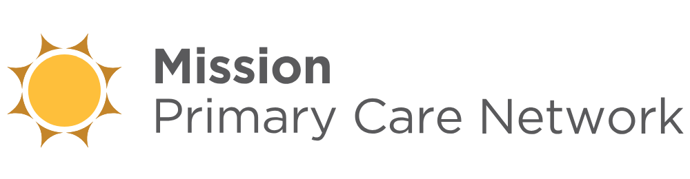 Logo of the Mission Primary Care Network featuring a yellow sun icon to the left of the text 'Mission Primary Care Network' in a modern, clean font