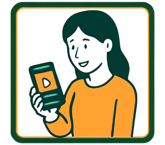 A woman smiles while watching a video on her phone.