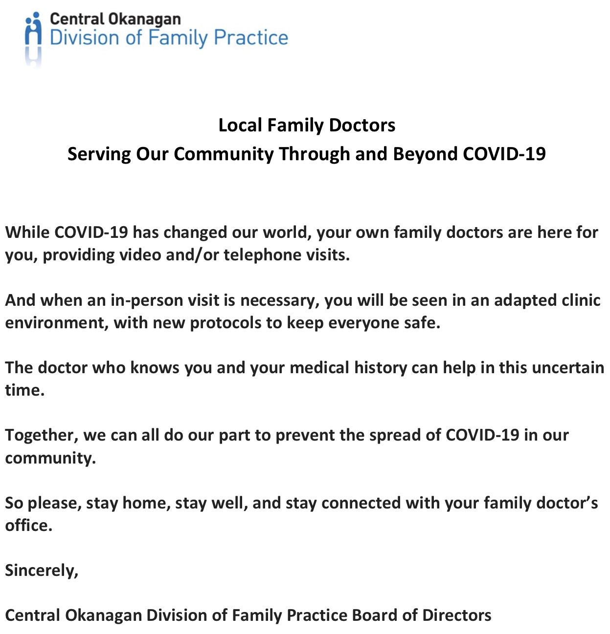 CODFP Board Message re COVID19